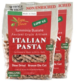 Papa Vince Italian Pasta - Imported Whole Wheat Heirloom Grain from Italy: Non-Enriched, Bronze Die-Cut, High Fiber, Slow Carb, Slow-Dried, Artisan Busiate Pasta, Made in Italy