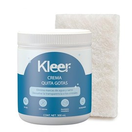 Kleer Crema Quita Gotas y Sarro 300ml — Elimina Manchas de Agua en Cristales, Vidrios, Azulejos y Acero Inoxidable, No Raya, Sin Vapores, Biodegradabl