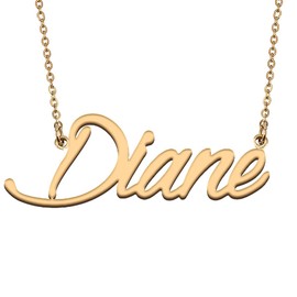 HUAN XUN Letter Script Diane Name Stainless Steel Pendant Necklace for Mom Women Gifts