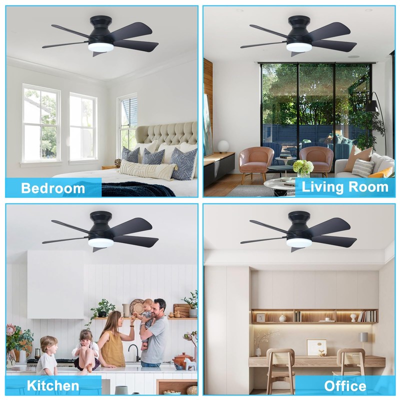 Depuley Modern Ceiling Fan with Light: 35-Inch Black Small Fans