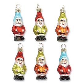 Glass Gnome Ornaments - Set of 6, Christmas Decoration, Mini Tree Holiday Decor