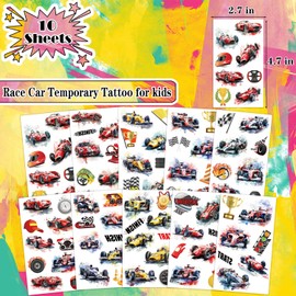 UVUXO Race Car Temporary Tattoo for kids - 72 Styles Temporary for Girls Boy Body Arm Shoulder Car Tattoos Stickers, Birthday Party Supplies Gifts for Kids,Fast Race Car Party Decoration Supplies