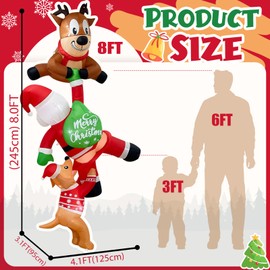 Fayavoo 8 FT Hanging Christmas Inflatable Outdoor Decoration, Inflatable Reindeer Pulling Santa and Dog, Funny Christmas Blow Up Yard Decorations with Built-in LEDs for Xmas Party Roof Lawn Tree Decor