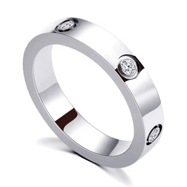 RIXERKOC Love Friendship Ring for Women Cubic Zirconia Stainless Steel Promise Ring Wedding Band Jewellery Valentine's Day Birthday Christmas Gifts for Women Girls, Stainless Steel, Cubic Zirconia