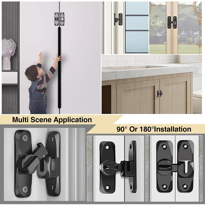 Barn Door Lock, 90/180 Degree Gate Latches, Zinc Alloy Right