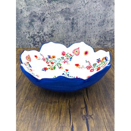 Portuguese Pottery Alcobaça Ceramic Salad Serving Bowl Floral