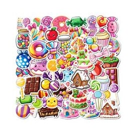 Candy Doughnut Stickers for Water Bottle,50 PCS Cute Style Scrawl Stickers Pack for Suitcase Laptop Phone Luggage Guitar,Waterproof Vinyl Stickers for Teens Girls Children Party Favors