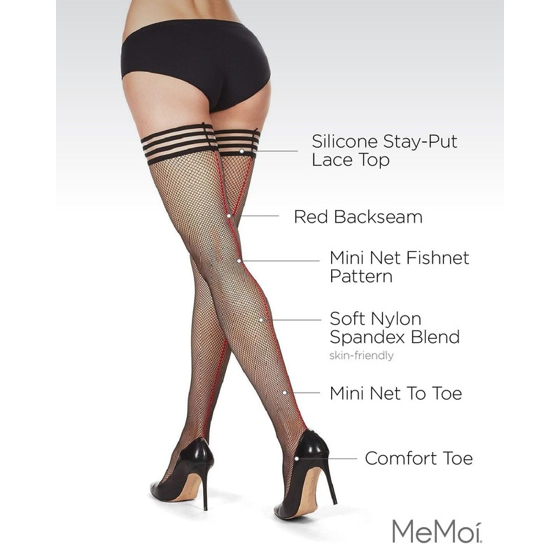 MeMoi Backseam Fishnet Thigh High Stockings, Nylon Fishnet Stockings for