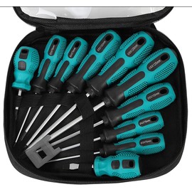 KAHEIGN 10Pcs Magnetic Screwdriver Set, 5 Size Heavy Duty Chrome Vanadium Steel Screwdriver 5 Flat & 5 Cross Head Screwdriver with Non-Slip Grip for Repair Home Improvement Craft - with Tool Bag