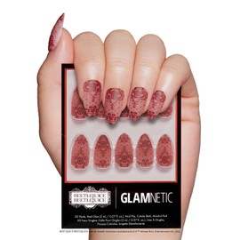 Beetlejuice Beetlejuice™ x Glamnetic Press On Nails - Lydia™ | Red Lace 3D Effect Matte Short Almond False Nails, Reusable Stick On Fake Nails with Glue | Salon Quality | 15 Sizes - 30 Nail Kit