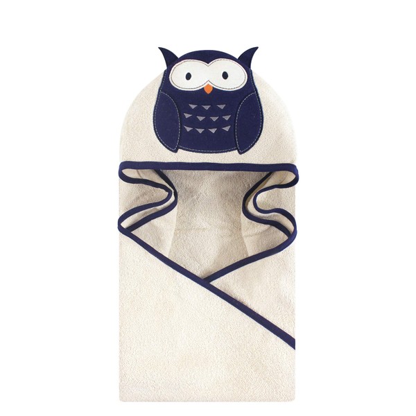 Hudson Baby Animal Face Hooded Towel, Navy Owl, One Size
