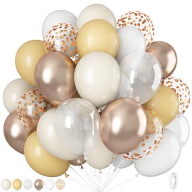 White Gold Balloons, 12 Inch Sand White Gold Metallic Champagne Gold Cream White Clear Balloons, Gold Confetti Latex Helium Balloons Set for Bridal Shower Baby Shower Birthday Wedding Party Decoration