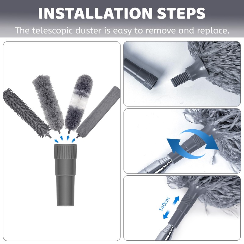 Washable Telescopic Duster, Microfibre Duster, Extendable up to 250 cm,