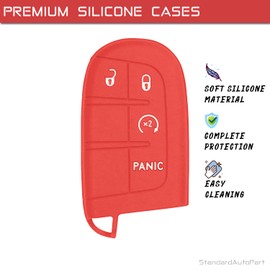 StandardAutoPart Silicone Case for Keyless entry Smart key fob Compatible with Jeep Renegade Grand Cherokee Compass Journey Durango Charger 300 200 Cherokee (Single, Red)