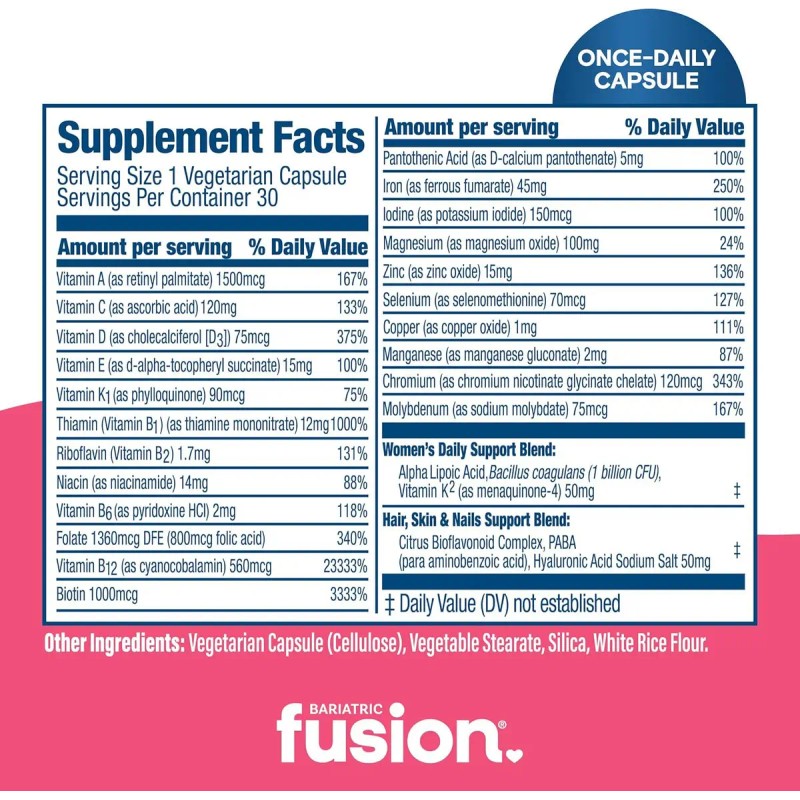 Multivitamínico Bariatric Fusion Women Suplemento Mujeres Hierro Vitamina B12