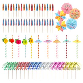 FIHODONE 160pcs Cocktail Accessories for Drinks, Cocktail Umbrellas for Drinks, Fireworks Cocktail Decorations, Paper Cocktail Straws for Beach Birthday Tropical Festival