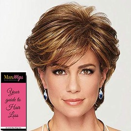 Gratitude Wig Color Black - Gabor Wigs Short Layered Cut Heat Friendly Synthetic Volume at Crowne Side Bang Comfort Cap Bundle MaxWigs Hairloss Booklet