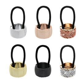 JRYGAC 6 Pieces Ponytail Hair Scrunchie Accessories, Metal Circle Ponytail, Cuff Wrap Multicoloured Hair Band Rope Elastic Hair Band Holder Rhinestone Glitter Hair Rope Accessories for Women