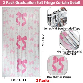 Pink White Metallic Tinsel Bow Foil Fringe Curtain, 2 Pack 3.3 x 6.6 Ft Bow Backdrop Party Streams for Girl Women Birthday Bow Party Decorations Baby Shower Betrothal Wedding Photo booth Background