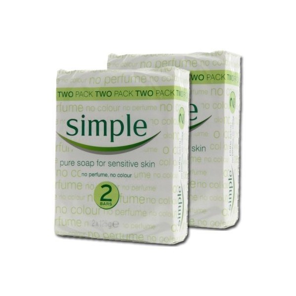 Simple Pure Soap for Sensitive Skin Twin Pack, 125 Gram / 4.4 Ounce Bars (Pack of 2) 4 Bars Total