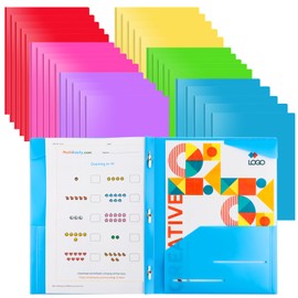 Briartw 30 Pieces Colored File Folders, Heavy Duty Plastic Pocket Folder with Prongs for Stationery, 2 Pockets and 3 Prongs, and 2 Card Slots, for Office and School, Employee or Student