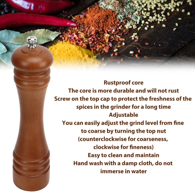 Wooden Pepper Grinder Refillable Rustproof Stainless Steel Core Manual Salt