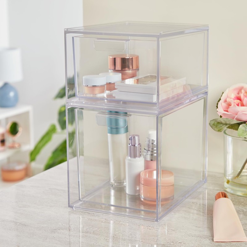 STORi Audrey Stackable Clear Bin Plastic Organizer Drawers | 2