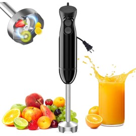 Bonsenkitchen Batidora de mano con 2 velocidades de mezcla, mezclador eléctrico de mano portátil con cuchillas de acero inoxidable para sopa, licuado