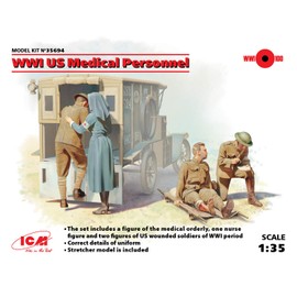 ICM 35694 Plastic Military Figure Models WWI US Medical Personnel (4 Figures) - Scale 1:35
