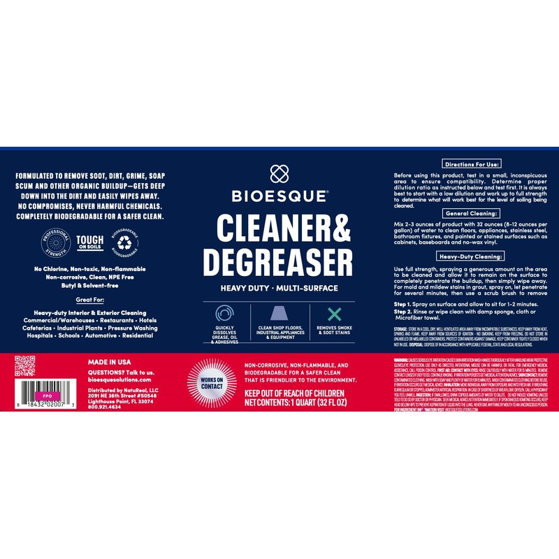 Bioesque Heavy Duty Multi-Surface Cleaner & Degreaser Concentrated Professional Formula,