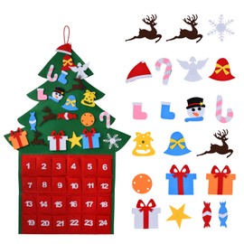 Pagezol Felt Christmas Tree Advent Calendars for Kids, 24 Day Christmas Countdown Advent Calendar, DIY Felt Christmas Tree with Pockets Xmas Gifts for DIY Christmas Ornaments Hanging Decorations
