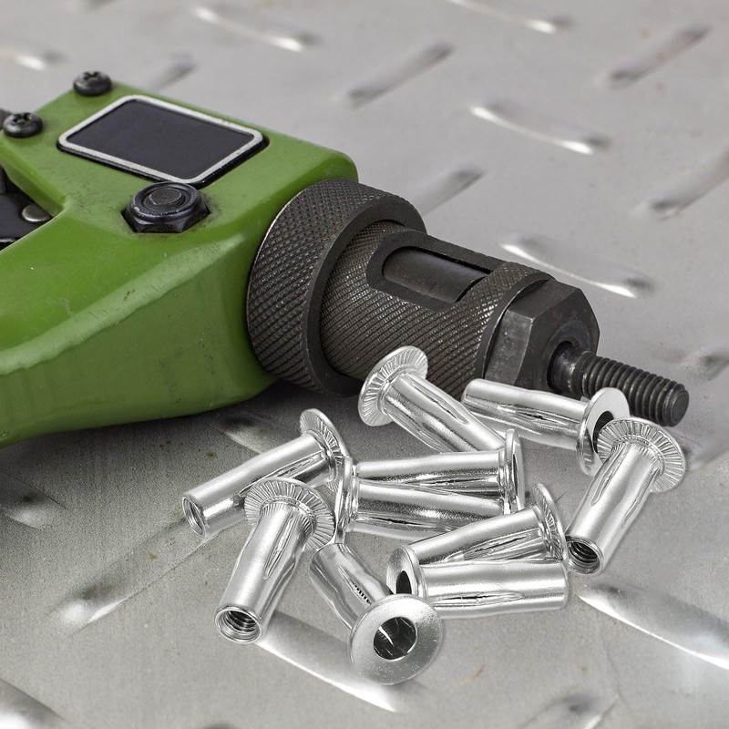 sourcing map M6 Multi-Grip Rivet Nuts, 10pcs Pre-Bulbed Shank Flat