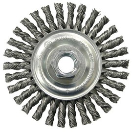 Radnor 64000377 4" x 5/8" - 11 Carbon Steel Stringer Bead Twist Knot Wire Wheel Brush for Use On Small Angle Grinders