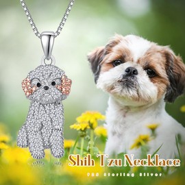 TANGPOET Shih Tzu Pendant Necklace Gifts for Women Girls 925 Sterling Silver Jewellery for Dog Mom Lovers Valentines Mothers Day Christmas