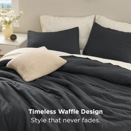 Bedsure Waffle Comforter Set Full, Soft and Breathable Charcoal Bedding Comforter Set, 3 Pieces, 1 Waffle Weave Comforter (82" x 86") and 2 Pillowcases(20" x 26")