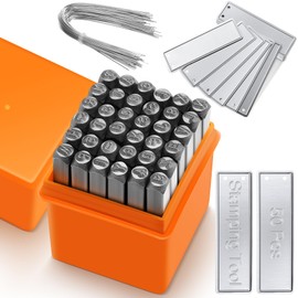 Hicarer 86 Pcs Steel Metal Stamping Set 1/8''(3mm) with Aluminum Plant Label, Steel Number and Letter Stamp Tool Kit Double Sided Write Metal Tags for DIY Making Jewelry Craft Stamping