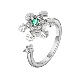fdsmall Snowflake Ring for Women Rotatable Snowflakes Adjustable Ring Christmas Dainty Elegant Jewelry Gifts, Copper, No Gemstone