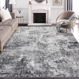 Area Rug Living Room Rugs - 9x12 Large Soft Indoor Neutral Modern Abstract Low Pile Washable Rug Carpet for Bedroom Dining Room Farmhouse Home Office - Grey