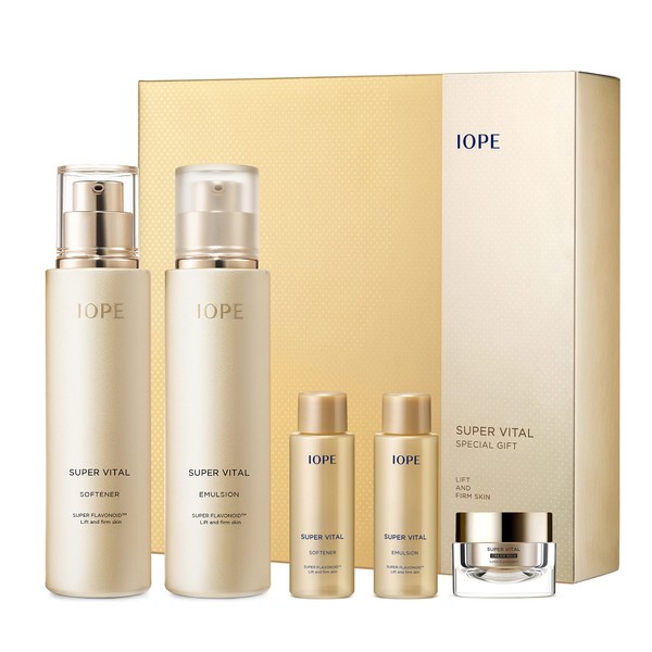 IOPE Super Vital Skin Care Set - Face Toner, Lotion and Moisturizer for Anti Aging, Korean Skincare - Facial Care Kit for All Skin for Hydration & Lifting - 2pcs with 3 Samples