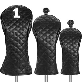 FINGER TEN Golf Club Head Covers Wood Driver Fairway Hybrid Rescue, Golf Club Covers Woods Novelty Synthetic Leather with Interchangable No.Tag for Men Women Kids (Dark-3 Pack)