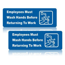 2Pack Self-adhesive Employees Must Wash Hands Sign，9 x 3.2 Inch Acrylic wash your hands sign, business signs,Indoor/Outdoor Use ，for Restaurant, Salons, Hotel, Rest Stops（ Blue）