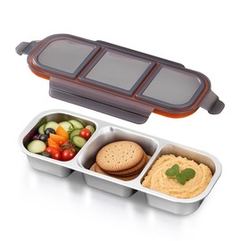 Ugotit Stainless Steel Snack Containers, 3 Compartments Lunch Container, Divided Food Storage Containers, Airtight Lids, Reusable (Black)