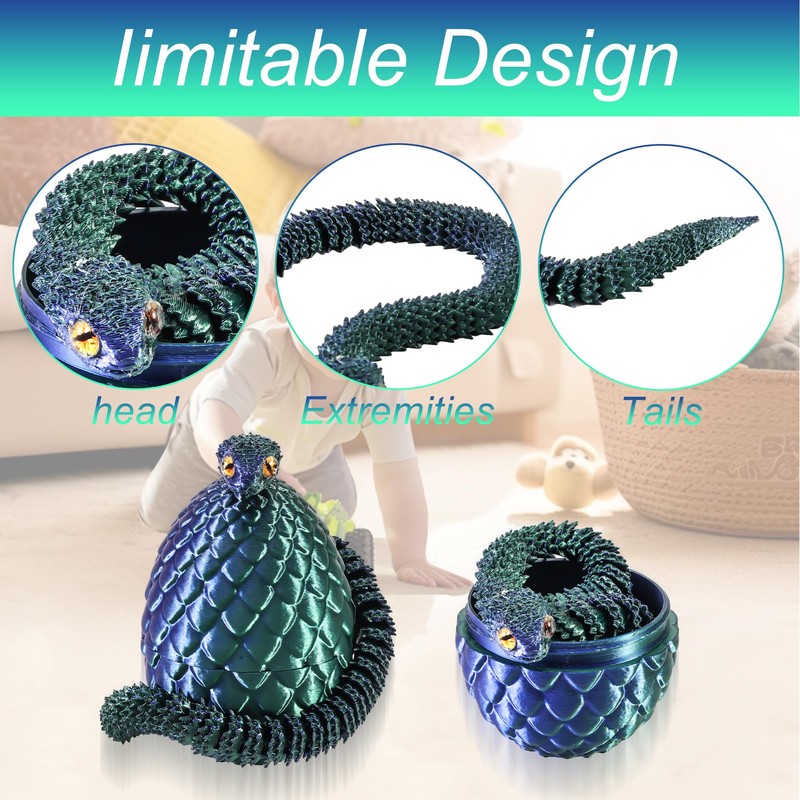 Joycabin 3D Printed Snake Toy, Easter 3D Printed Dragon Egg