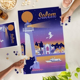 Lantern Press 1000 Piece Jigsaw Puzzle, Salem, Massachusetts, Retro Skyline Chromatic Series
