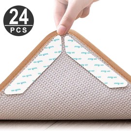 Adispotg Rug Gripper, 24 Pcs Double Sided Anti Curling Carpet Grippers underlay, Washable and Reusable Carpet non Anti slip rug grip for wooden, tile, marble, laminate and linoleum floors