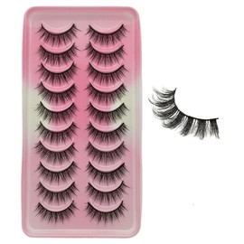 10 Pairs False Eyelashes, Top Eyelashes, Natural, Black, Natural Core, Soft Core, Ultra Lightweight, Soft, Handmade, False Eyelashes, Bunch Eyelashes, Reusable, Ultra Thick, For Recitals, Stage, Thin Makeup, Daily Makeup (Upper Eyelashes 007)