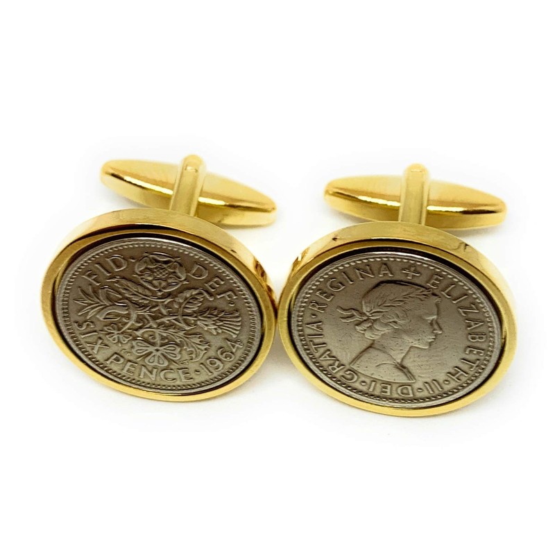 Premium 1964 Original Lucky Sixpence Coin 6D Birthday/Anniversary Cufflinks Ideal