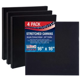 US Art Supply 16 x 16 inch Black Professional Quality Acid Free Stretched Canvas 4-Pack - 3/4 Profile 12 Ounce Primed Gesso - (1 Full Case of 4 Single Canvases)