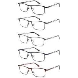 RDGNBU 5 Pack Reading Glasses for Men,Metal Full Frame Blue Light Blocking Spring Hinges Readers,Anti Glare/UV/Eyestrain(2.50 Magnification Strength)