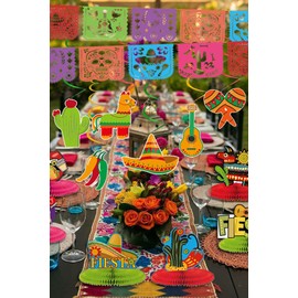 Carnival Decoration Mexican Fiesta Mexico Cinco de Mayo Party Decoration Honeycomb Table Decoration Papel Picado Banner Mexican Sombrero Hat Cactus Ceiling Hanger